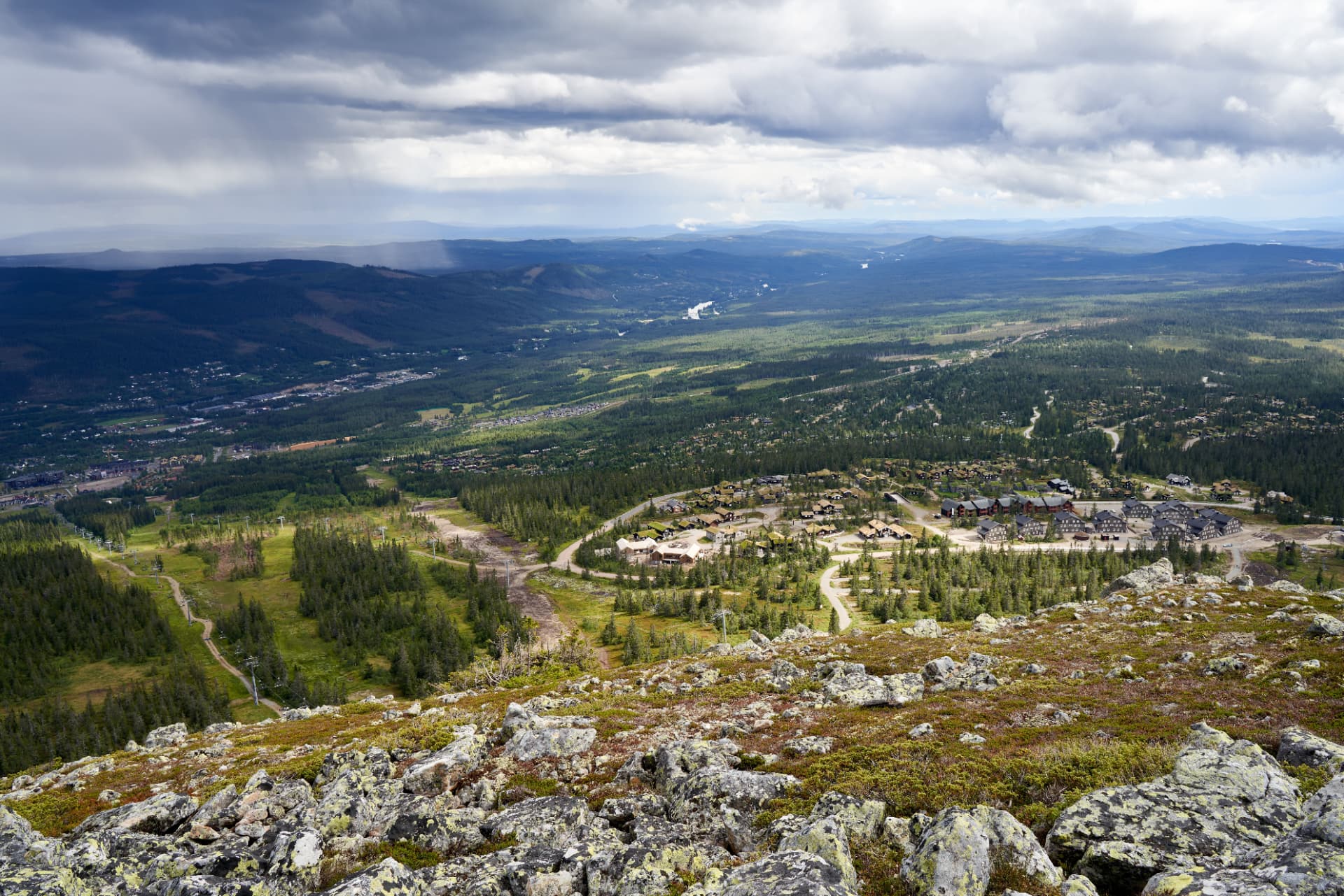 Green summer view over Trysil from the mountain top